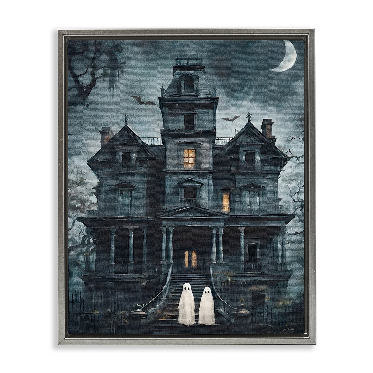 Stupell Industries Ghost Pair & Haunted Mansion Floating Frame By Jo Moulton